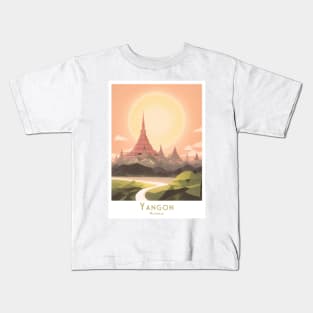 Vintage Yangon Sunset - Myanmar Travel Art Kids T-Shirt